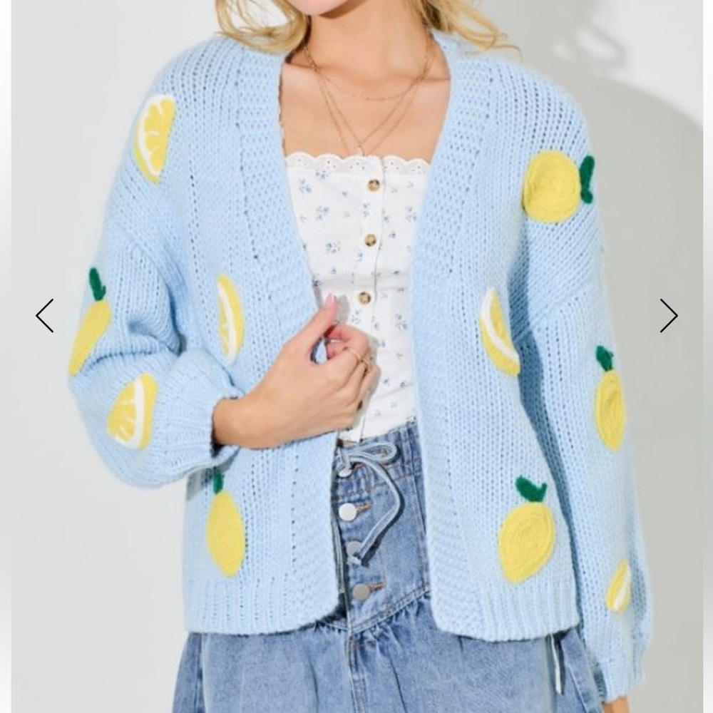 Light Blue Lemon Patterned Women's Cardigan